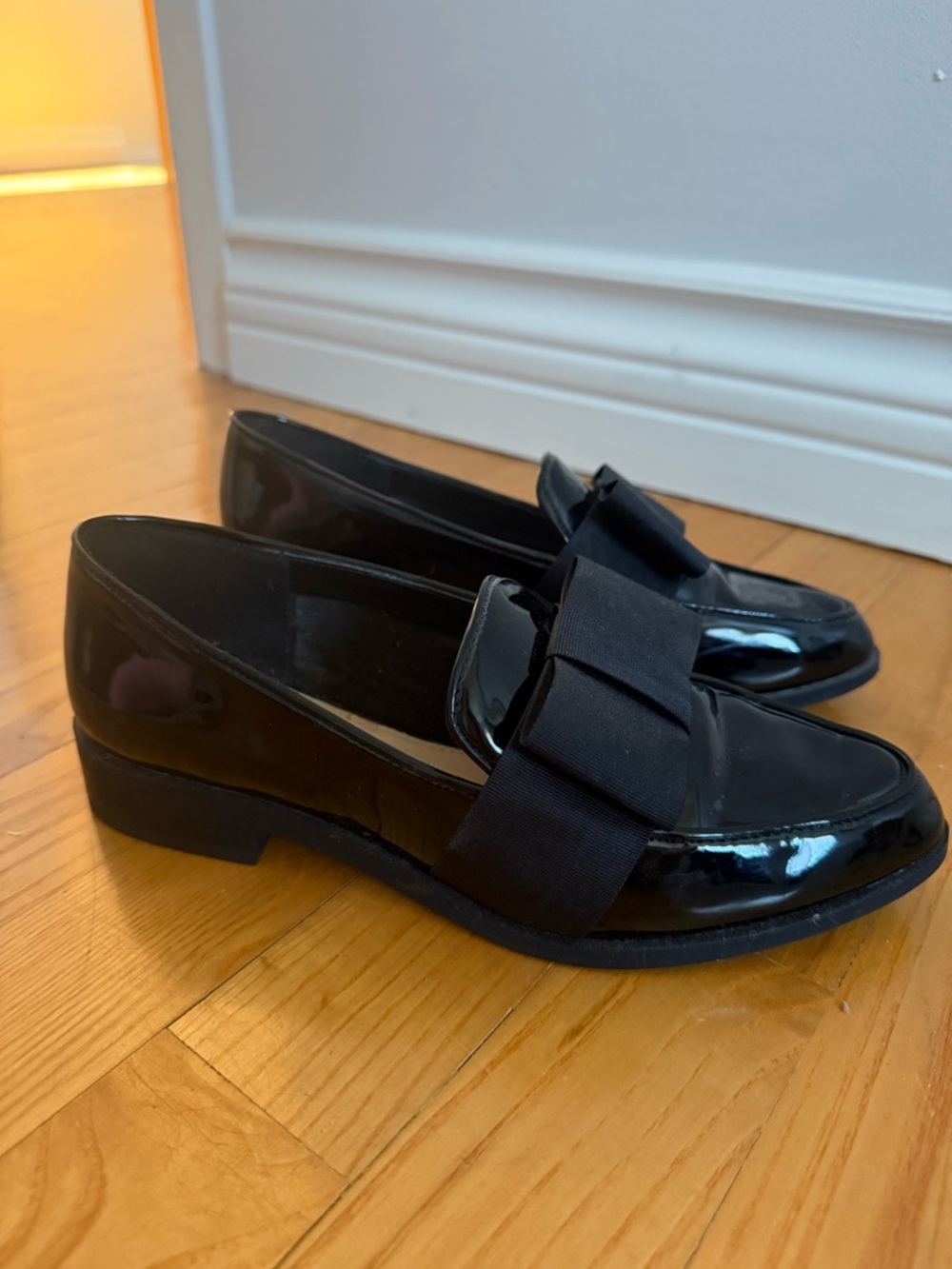 Aldo Black Patent Bow Loafers